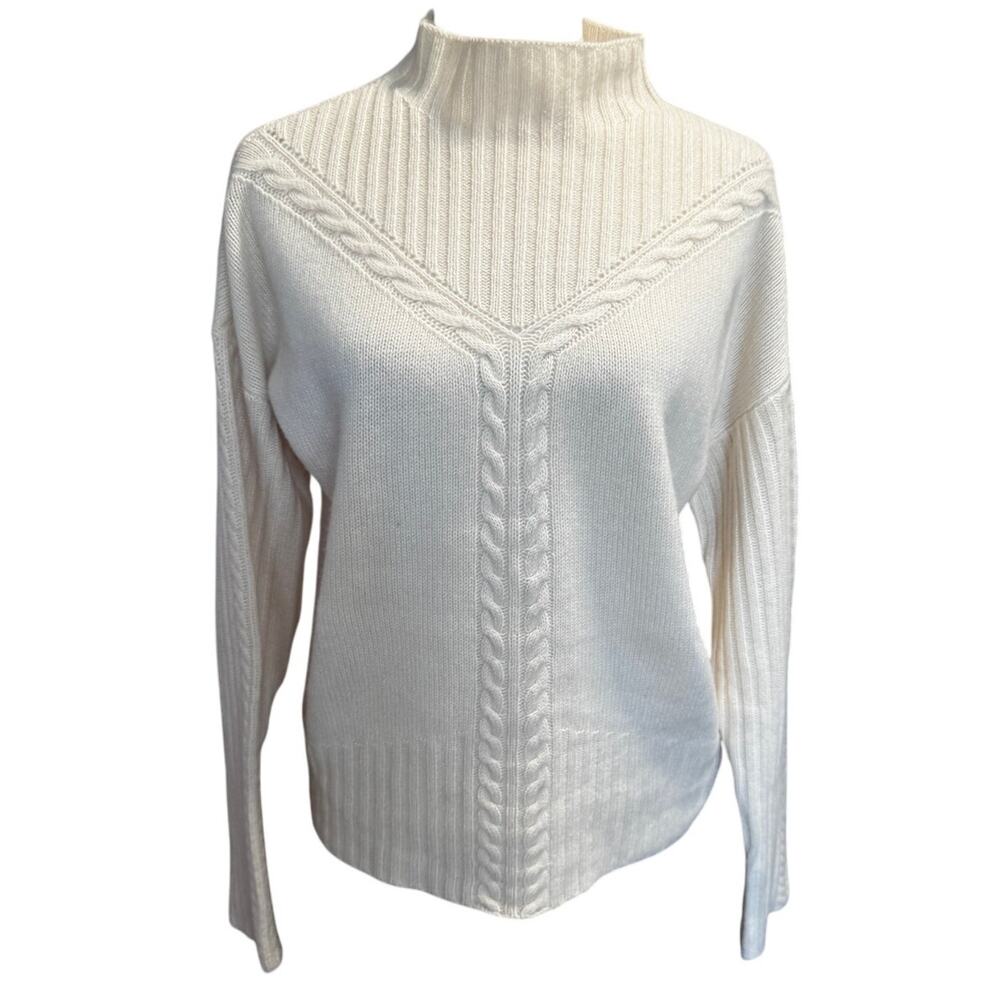Marled 100% Cashmere Mock Neck Sweater Ivory, Size M - Picture 2 of 7